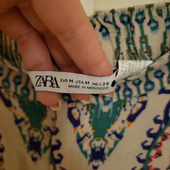 Zara Boho Patterned Lightweight Pants Women's Medium Summer Flare Elastic Waist - Picture 6 of 12